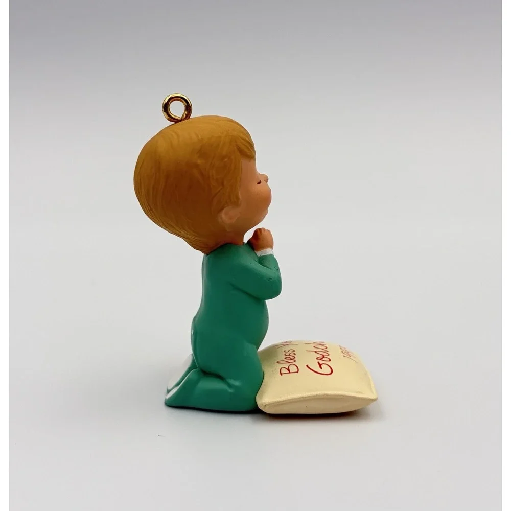1993 Hallmark Keepsake Ornament Bless You Godchild Praying Boy Teddy Bear VTG